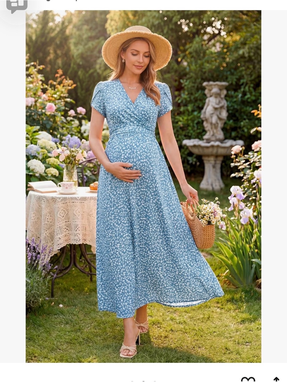 Blue Floral Maternity Wrap Maxi Dress